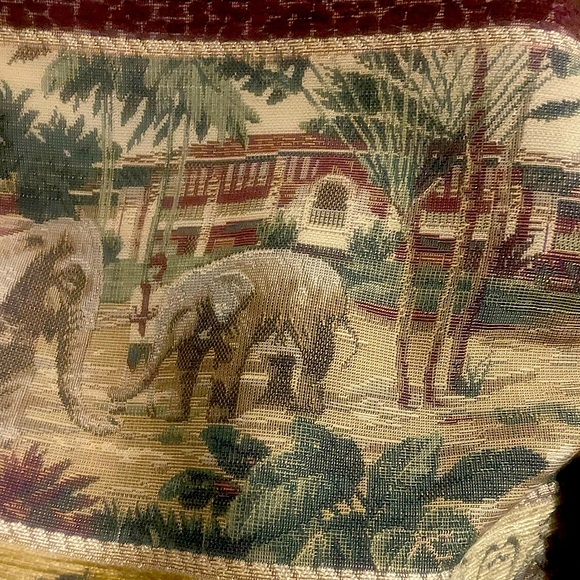 Vintage Chenille Monkeys & Elephants Heavy Tapestry Fabric in Green & Brown - Picture 9 of 15